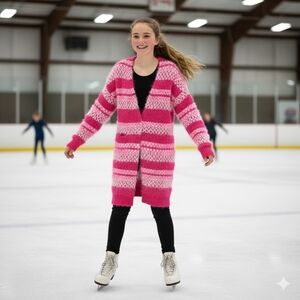 Thereabouts Juniors Plus Sz 14.5-16.5 Plus Pink Fair Isle OPEN Long Sweater NWT